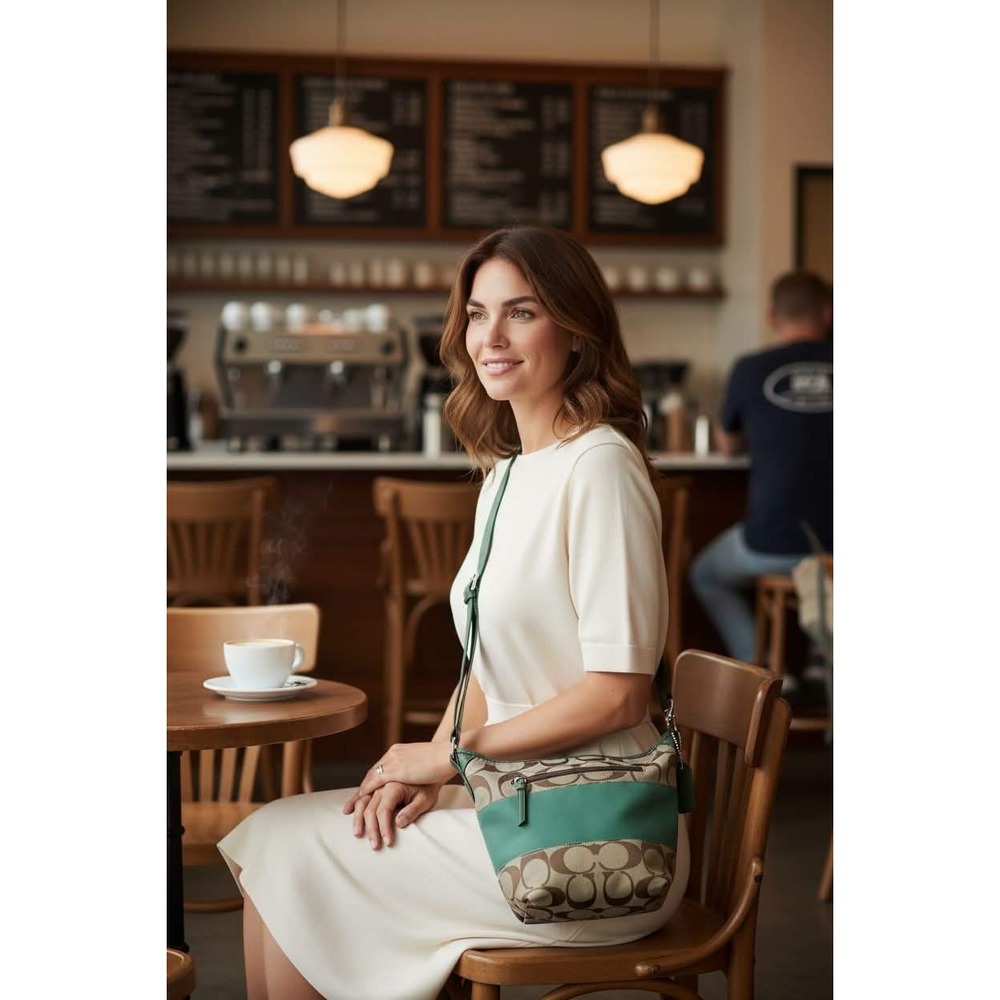 Coach Vintage Signature Canvas Green Leather Stripe Bucket Bag F13362 ‎ 26-05-14 - Picture 2 of 8